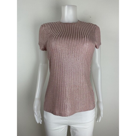 F. Ted Baker Top Size 3 Or 8 Pink Blouse Cap Sleeve High Neck - Picture 5 of 8